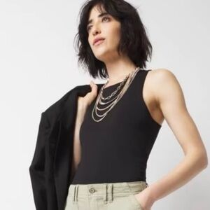 Alfani Black Sleek Minimalist High Neck Casual Sleeveless Thong Bodysuit XL NWT